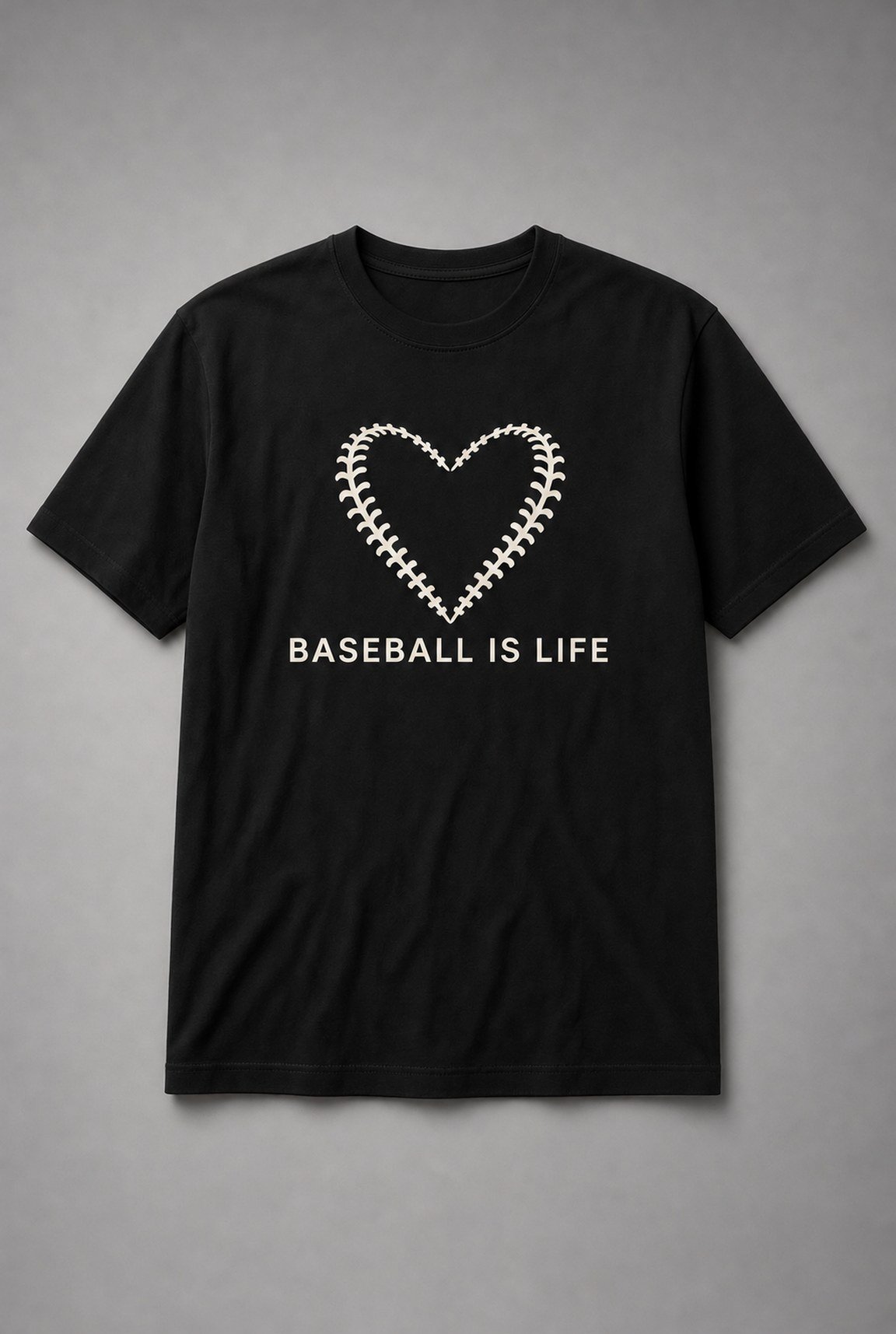 Baseball Is Life Stitched Heart Unisex T-Shirt - Black